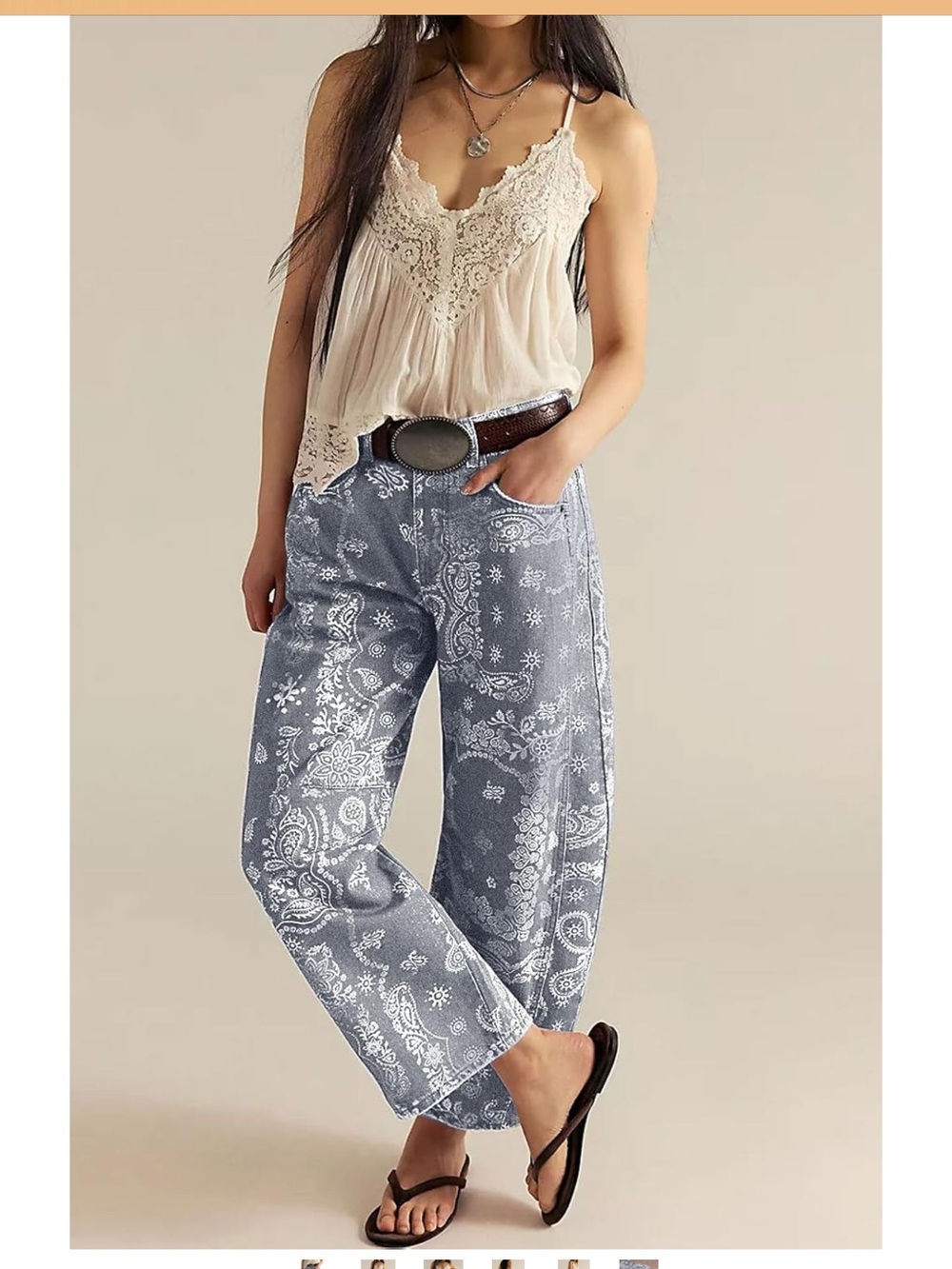 Lovemings Grey Paisley Print Barrel Jeans Size Small